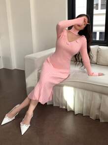 SHEIN MOD 女士优雅 3D 花卉毛衣裙 - 粉色 - 查看 4