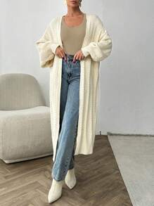 EURMUSE Casual Cable Knit Drop Shoulder Long Cozy Cardigan For Winter - Beige - View 4