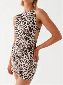 INAWLY Women Sexy Leopard Print Knit Short Dress, Summer - Multicolor - View 4