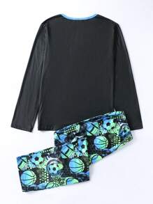 SHEIN Men's Gaming Controller & Ball Print Glow-In-The-Dark Pajama Set - Multicolor - View 2