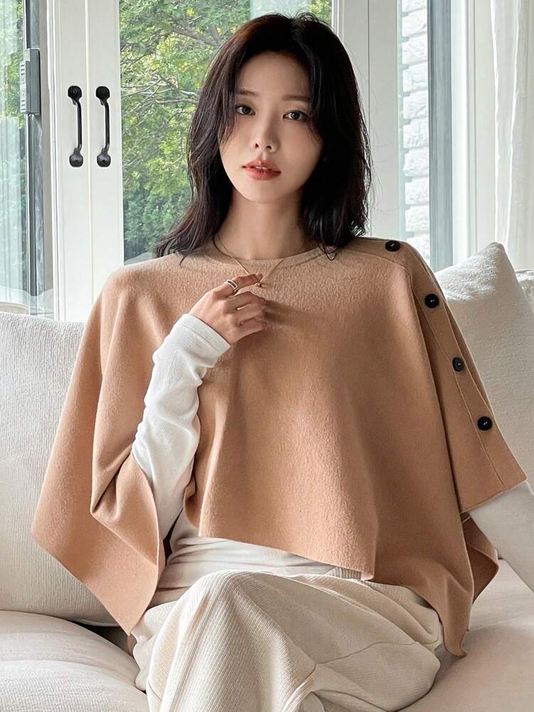 Women's Solid Color Round Neck Long Sleeve Button Shawl Collar Casual Blouse,Fall Clothes Women Sweater