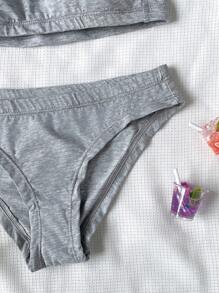 SHEIN 2pcs Tween Girl Minimalist Comfortable Camisole & Boyshort Underwear Set - Light Grey - View 4