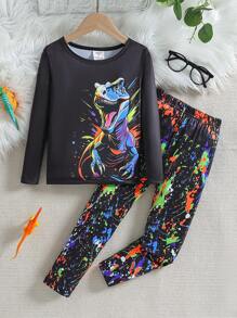 Colorful Game Console Print Young Boys Pajamas, Snug Fitting Long Sleeve Shirt And Pants 2 Pieces Loungewear Set, Daddy And Me Matching Outfits (2 Sets Sold Separately)