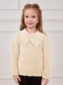 Cozy Pixies Young Girl Butterfly Collar Soft Knit Long Sleeve Pullover Sweater - Apricot - View 4