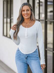 Wildy Camiseta de manga larga de cuello redondo de ajuste ceñido para mujer