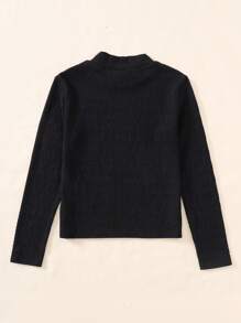 SHEIN Tween 女童提花针织高领长袖修身保暖 T 恤