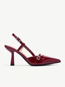 CUCCOO CHICEST 时尚女士高跟鞋，带仿珍珠和蝴蝶结装饰，舒适百搭，洛丽塔风格，情人节 - 酒紅色 - 查看 6