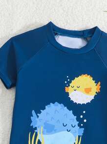 Baby Boys Cute Fish Print Random Rash Guard & Board Shorts Beach Swimsuit Set - Multicolor - View 4