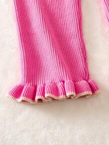 SHEIN Young Girl Sweater Set, New Autumn/Winter Style, Pink Ruffle Heart Design, Suitable For Various Occasions Such As Home, Outings, Shopping, Parties, Christmas Parties, New Year And Etc.