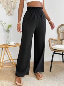 SHEIN PETITE Women's Paper Bag Waist Straight Trousers