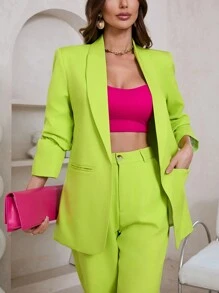 Aveloria Modichic Shawl Collar Front Open Casual Blazer  Fall Cloth For Women - Green - View 1