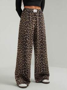SHEIN Tall Women Leopard Print Casual Lounge Pants Graduation,Back To School Outfits,Graduation,Teacher Outfits For Women,Back To School - Brown - View 4