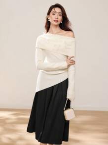 EastFlair Women's White Christmas Off Shoulder Butterfly Ornament Sweater