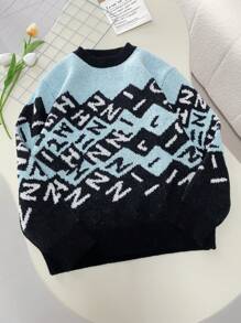 Jersey de punto cuello redondo holgado informal, otoño/invierno