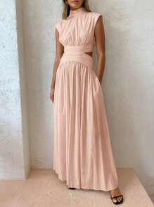 Firerie 女士优雅休闲节日约会音乐节派对时尚镂空口袋腰部收紧长袖连衣裙，夏季 - 藕粉色 - 查看 7