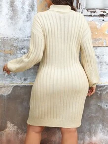 SHEIN LUNE Plus Size Women's Solid Color Knit Turtleneck Long Sleeve Sweater Dress, Versatile For Casual/Work Wear, Autumn/Winter