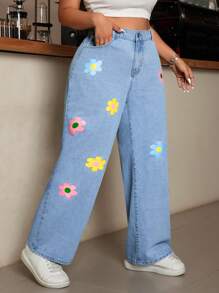 SHEIN EZwear Plus Size Klassieke Casual Denim Jeans, Dagelijkse Kleding