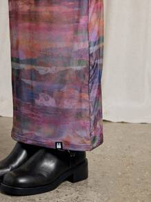 AiiRZ High Neck Watercolor Print Mesh Maxi Dress Floor Length Body-Hugging Evening Gown Party Special Occasion Form-Fitting Sleeveless Elegant Design - Multicolor - View 6