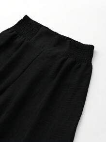 SHEIN LUNE Pantalones anchos con cintura elástica extra para mujeres - Negro - Ver 4