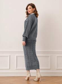 Modelyn 2pcs Women Knit Sweater Set, Solid Color Top And Mini Skirt