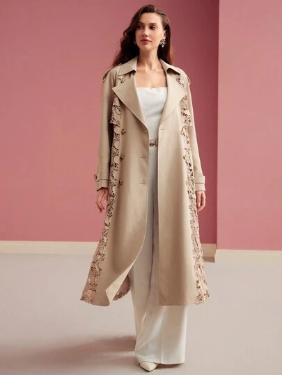 【muguet rose midi trench coat】DARK BEIGE Muguet Rose Midi Trench Coat in Dark Beige Trench