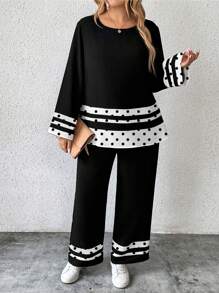 SHEIN 大码女式休闲日常拼布两件套