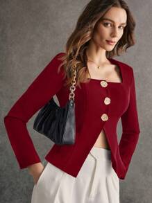 Poéselle Women's Elegant Solid Color Split Jacket, Autumn