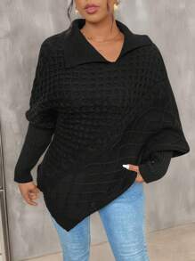 SHEIN LUNE Áo len nữ cỡ lớn cổ lệch tay phồng dày dặn, chất liệu dệt kim, thích hợp cho mùa thu/đông. - trắng - Xem 5