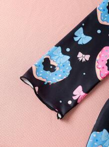 Tween Girl Heart, Donut, Bow Print Long Sleeve Nightgown