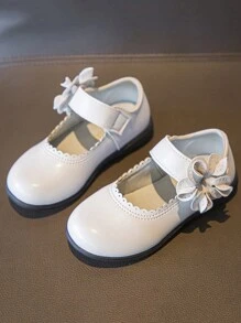 1 par de zapatos planos para niñas, beige, cómodos y versátiles con y diseño de flor de estilo hada para uso al aire libre, zapatos sencillos para niños - Beis - Ver 2