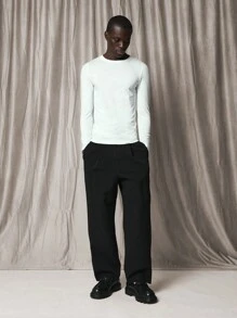 SUMWON Long Sleeve Muscle Fit Jersey T Shirt Classic Crew Neck Essential Basic Layering Top Fall Winter Wardrobe Staple - White - View 3