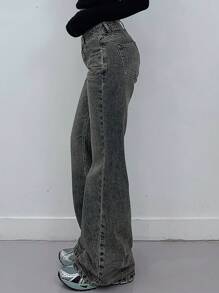 DAZY 女式前扣口袋休闲喇叭腿牛仔裤