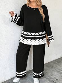 SHEIN 大码女式休闲日常拼布两件套