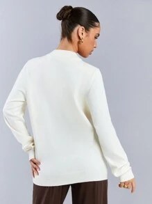 Athîral 女士休闲圆领长袖字母印花针织毛衣 - 白色 - 查看 5