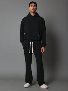 SUMWON Overhead 常规版型基本款连帽衫和喇叭裤两件套 - 黑色 - 查看 1