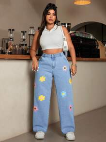 SHEIN EZwear Plus Size Klassieke Casual Denim Jeans, Dagelijkse Kleding