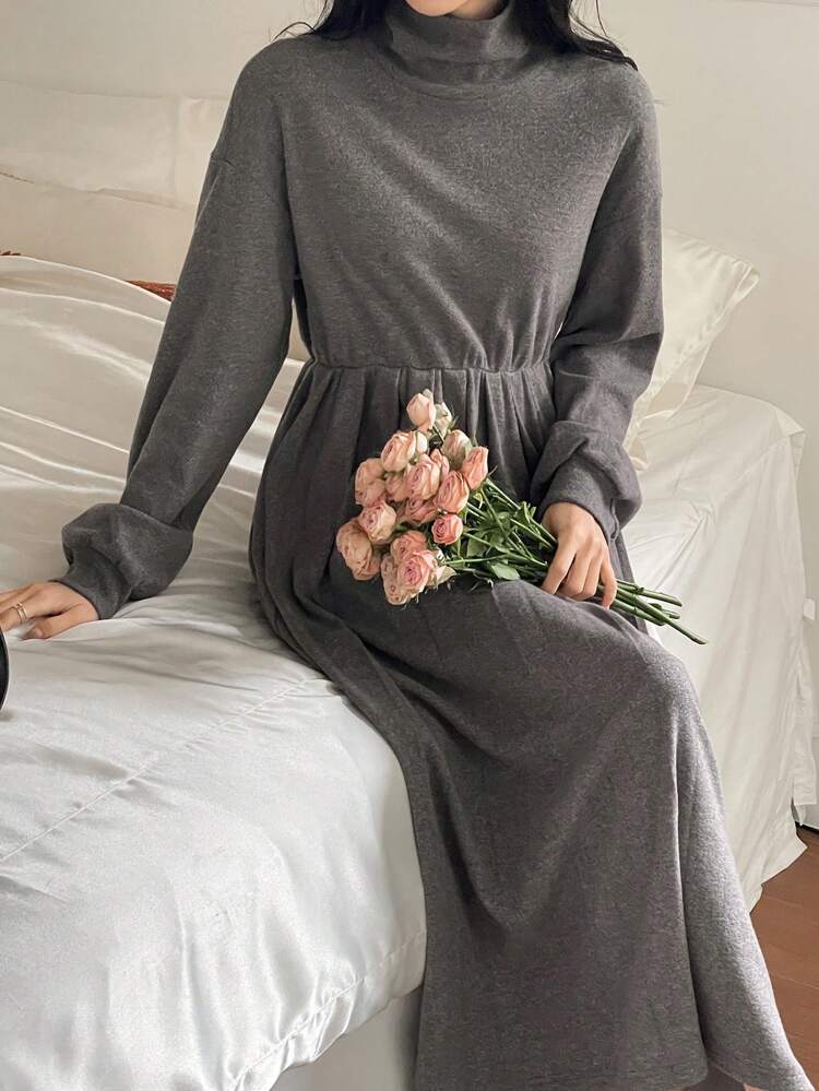 Women Long Pleated Dress (Without Belt),Fall Dress Long Sleeve Dress Maxi Dress