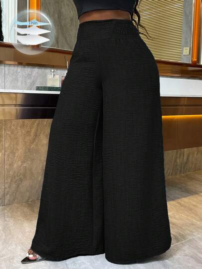 SHEIN LUNE 女款松紧腰阔腿加长裤