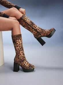 CUCCOO GRLICON 女士豹纹过膝靴，Y2K、朋克、机车风、酷女孩风格，适合万圣节、圣诞节、派对 - 黃色 - 查看 2