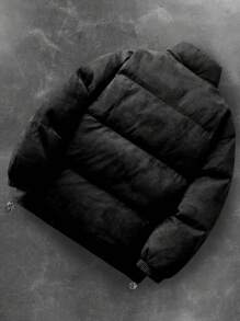 PAVTROS Manfinity Streetrush 男士简约字母印花前拉链长袖休闲户外风衣夹克秋季男士冬季外套纯色加绒保暖冬大衣 - 黑色 - 查看 2