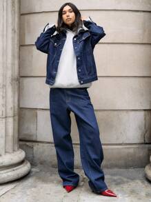 AiiRZ Buttoned Pocket Detail Denim Jacket And Straight Leg Jeans Two Piece Co-Ord Set - Blue - View 1