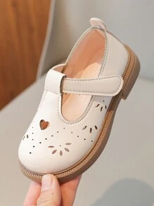 1 双女婴平底鞋，米色钩环时尚舒适平底鞋，英伦风格儿童鞋 - 米色 - 查看 3