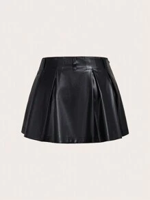SHEIN ICON Halloween Zipper Side PU Leather Flare Skirt - Black - View 1