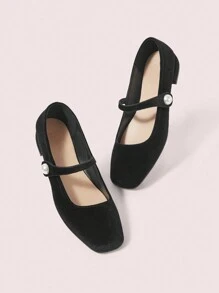 CUCCOO DOLLMOD Women's Red Square Toe Plaid Mary Jane Flat Shoes, Campus & Cute Low Heel Style New Year Holiday Valentines - Black - View 2