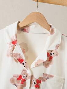 SHEIN 2pcs/Set Teen Girl Apricot Cute Bear Print Casual Loose Fit Long Pants & Long Sleeve Homewear Set - Apricot - View 5