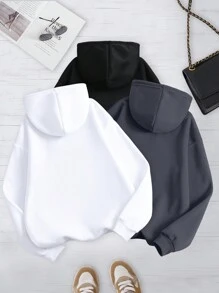 INAWLY Casual Solid Color Drawstring Hoodie For Autumn/Winter Graduation,Back To School,Graduation,Teacher For Women,Back To School Pullover Fall Sweatshirt - White - View 2