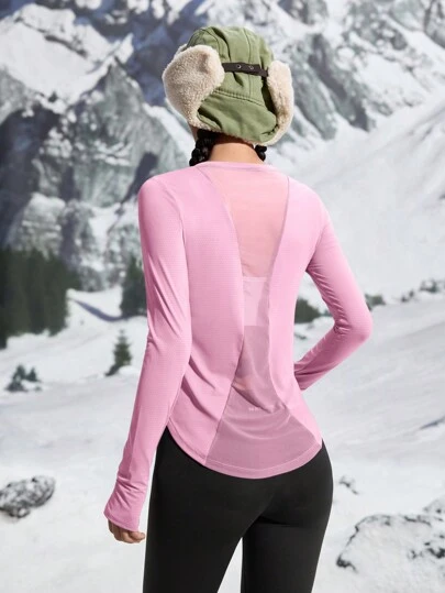 In My Nature 透明网眼撞色运动瑜伽跑步户外长袖 T 恤，修身显身材