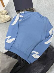 Claim Dot Men's Round Neck Long Sleeve Pattern Detailed Casual Sweater - Blue - View 2