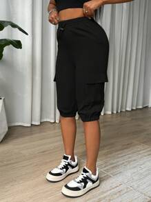 Zolique Ladies' Solid Color Simple Daily Casual Pants - Black - View 6