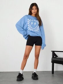 Manfinity Unisex 1pc Oversized, Loose, Drop Shoulder Crew Neck Pullover Sweatshirt, Suitable For Everyday Wear, Light Blue Going Out Crew Neck Graphic Long Sleeve Sweatshirt, For Friends, Husband, Boyfriend Gifts